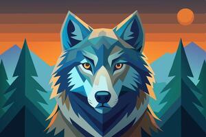A wolf is in the background of a colorful background vector