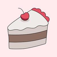 A slice of cake with a cherry on top, with simple minimalist illustration art style. vector