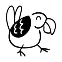 Playful Bird Illustration, Whimsical outline of a cheerful bird with stylized features, a fun and simple design. vector
