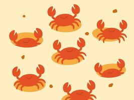 Delightful cartoon crabs on a sandy background, their cheerful faces and animated poses capturing a sense of playful fun, bringing a joyful atmosphere. vector