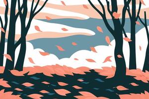 An illustration of a forest with trees and leaves vector