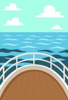 A captivating illustration of a ship's deck offering an open view of the ocean on a bright day, evoking the feeling of an adventurous journey on the water, and a panoramic scene. vector