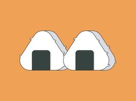 Two Onigiri, A simple and delicious illustration of two onigiri, Japanese rice balls, on a warm orange background. Perfect for food blogs, social media posts, or as a fun and easy design element. vector