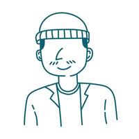 Smiling Man in Beanie, Simple line art illustration of a happy man wearing a beanie and a jacket. Perfect for avatars, websites, or app designs vector