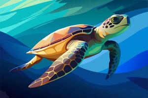 A turtle swimming in the ocean with waves vector