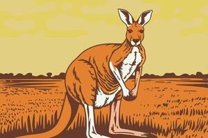 A kangaroo standing in the middle of a field vector