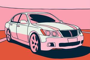 A drawing of a car in a pink and red background vector