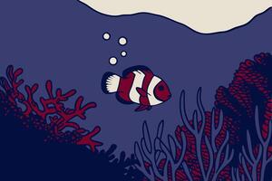 An illustration of a clown fish swimming in the ocean vector
