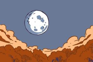 A cartoon drawing of a moon over a field vector
