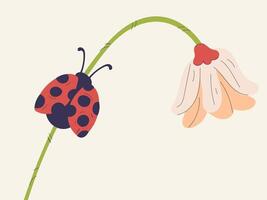 Ladybug on a Flower Stem, A whimsical illustration featuring a ladybug perched on a delicate flower stem, showcasing the simple beauty of nature in a charming and colorful design. vector