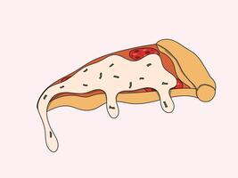 Pizza Slice with Dripping Cheese, A delicious and tempting pizza slice with dripping cheese, perfect for food illustrations and restaurant menus. vector