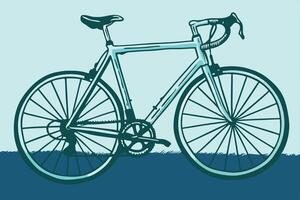 A blue bicycle is shown in a drawing vector