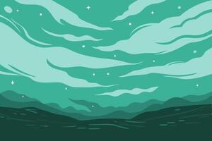 A green background with mountains and stars vector