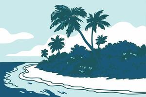 A cartoon drawing of a beach with palm trees vector