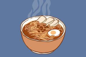 A drawing of a bowl of ramen with an egg vector
