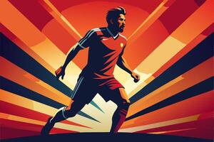 Soccer player on a red background with sun rays vector