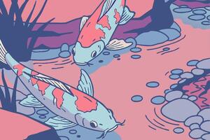 Koi fish in a stream vector