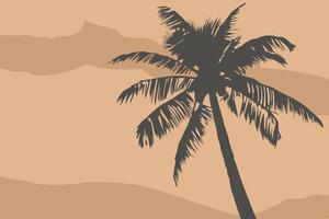 A palm tree is silhouetted against a brown background vector