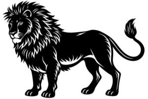 A black and white lion standing on a white background vector