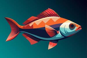 An illustration of a fish with a red, orange and blue color scheme vector