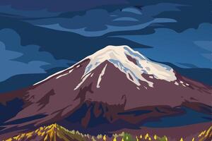 A mountain with a dark sky and clouds vector