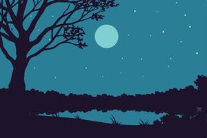 Night landscape with trees and moon vector