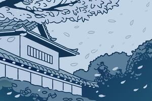An illustration of a japanese building in the snow vector