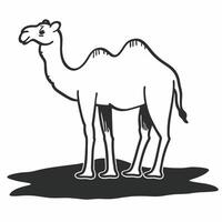 A camel is standing in the desert coloring page vector