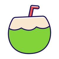 Refreshing coconut water with a straw. vector