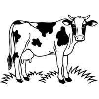 A cow is standing in the grass coloring page vector