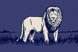 A lion standing in the grass on a dark background vector