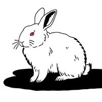 A rabbit with pink eyes is sitting on the ground vector