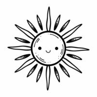 Sun with a smiley face coloring page vector