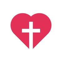 Heart with Christian cross in white. Love and faith concept icon. vector