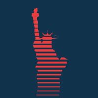 Stylized red silhouette of the Statue of Liberty with horizontal lines on dark blue background. vector