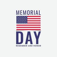 Minimal Memorial Day design with flag and white background. vector