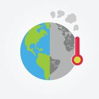 Earth with thermometer and smoke, showing contrast of healthy and polluted environment. vector