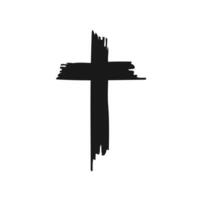 Hand drawn grunge cross icon in black. Religious symbol for Christian design. vector