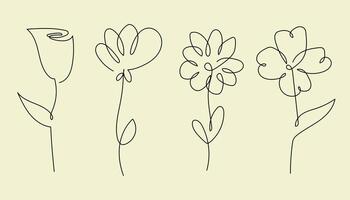 Light yellow background with single line flower illustration. vector