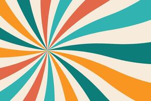 Retro inspired colorful sunburst with orange and teal rays. vector