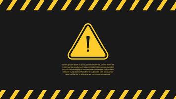 Dark warning banner with yellow caution stripe and alert icon. vector