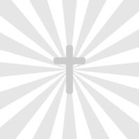 Radiant cross with light rays on a gray background, symbolizing hope, salvation, and spirituality. vector