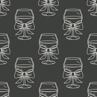 Elegant wine glasses with bows seamless pattern. Festive background. Hand drawn sketch illustration. vector