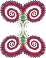 An artistic fractal image consisting of four symmetrical star-shaped spirals in bright colors and gradients vector