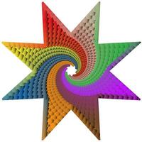 An eight-sided star with a rainbow-colored geometric spiral pattern forming a dynamic and harmonious vortex vector