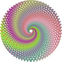 Digital visuals, colorful hexagonal patterns forming symmetrical swirls, creating an optical illusion of depth and movement against a white background vector