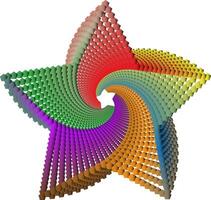 The five-star geometric spiral pattern consists of rainbow-colored pentagon shapes, forming a dynamic and harmonious symmetrical vortex vector