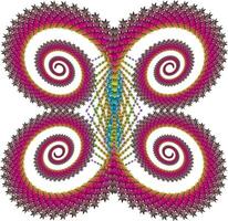 Symmetrical pattern consisting of four colorful spirals arranged to form a butterfly shape. In the middle of the diamond pattern image also consists of small stars with color gradation vector