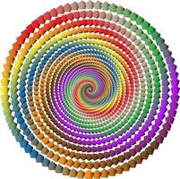 A psychedelic spiral composition consisting of rainbow-colored pentagonal patterns, tightly arranged to form an optical vortex effect vector
