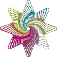 A colorful star-shaped graphic image with a spiral pattern of small stars inside. The colors change subtly. The stars shrink in size as they rotate towards the center vector